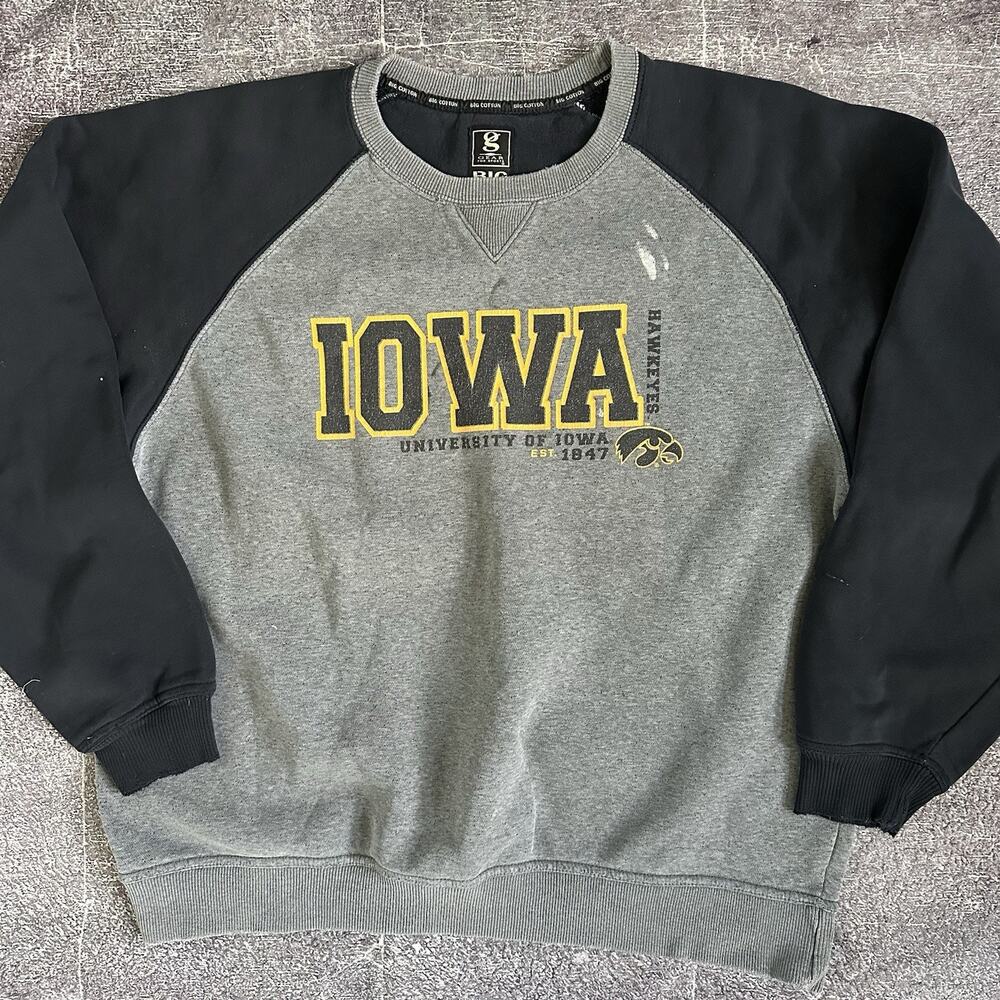 Mens Vintage Y2K Gear Iowa Hawkeyes Heather Gray Black Crewneck Sweatshirt Sz XL